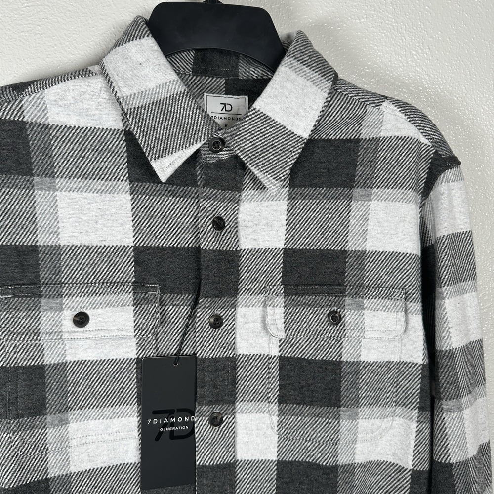 NEW 7 Diamonds Generation Soft Flannel Shirt Mens Small Gray Plaid 4-Way Stretch